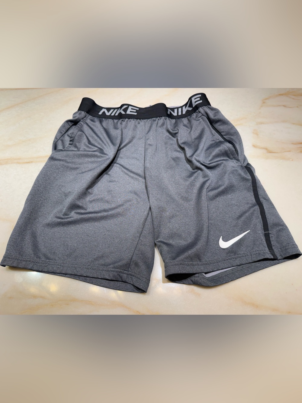 Nike Gray Athletic Training Shorts with White Swoosh